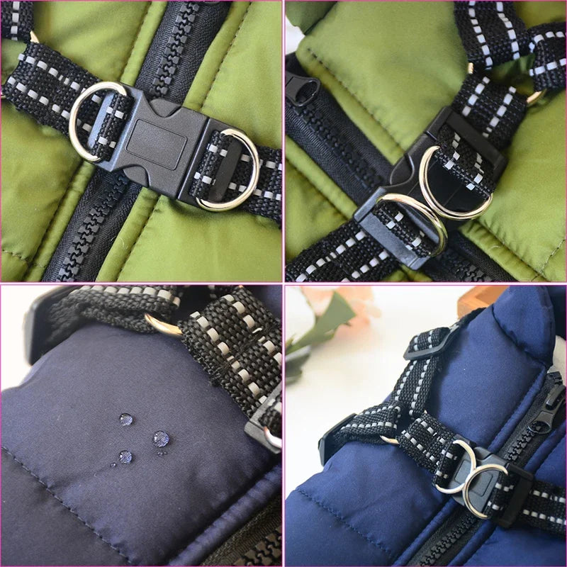 Clover & Tail™ WinterShield Dog Jacket – Waterproof, Harness-Ready Warm Coat for Small to Large Breeds