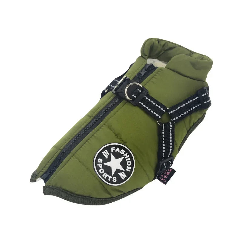 Clover & Tail™ WinterShield Dog Jacket – Waterproof, Harness-Ready Warm Coat for Small to Large Breeds