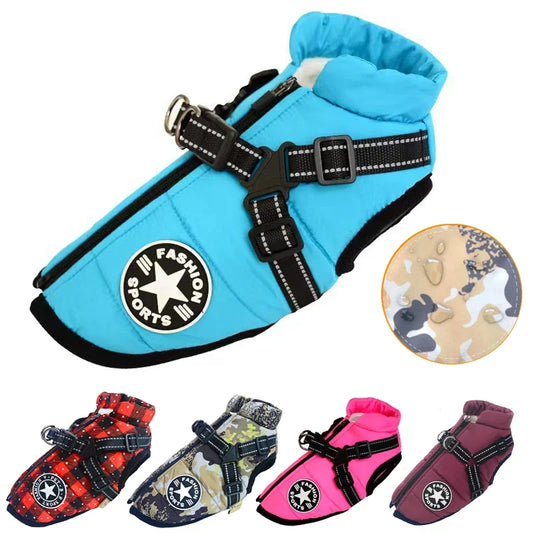 Clover & Tail™ WinterShield Dog Jacket – Waterproof, Harness-Ready Warm Coat for Small to Large Breeds